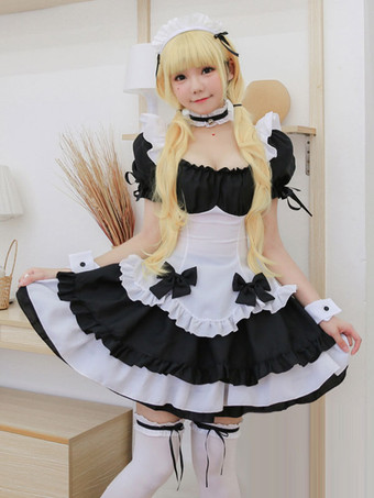 Vestido Sweet Lolita OP de mangas curtas de poliéster com babados Laço Sweet Lolita vestido de uma peça