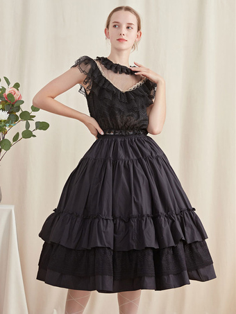 Gothic Lolita SK Dress Black Ruffles Cotton Lolita Skirt