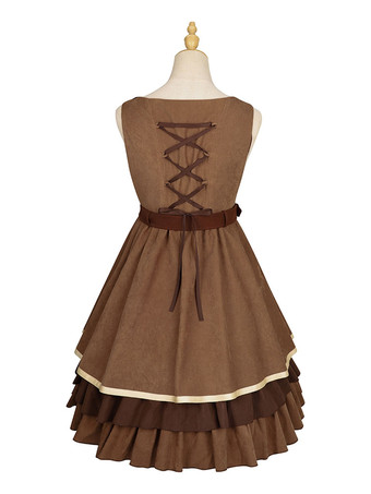 クラシカル ロリータ JSK ドレス 6 点セット ライト ブラウン スチーム パンク ロリータ ジャンパー スカート衣装
