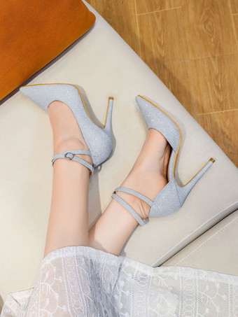 女性のためのハイヒールロートップスチレットヒールメッシュブロンドウエディングシューズ