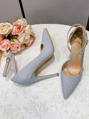 女性のためのハイヒールロートップスチレットヒールメッシュブロンドウエディングシューズ