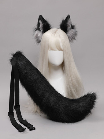 グレイホワイトロリータアクセサリーフォックスイヤーテール2ピースセットポリエステルファイバーアクセサリーその他