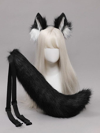 ブラック ホワイトロリータアクセサリーフォックスイヤーテール2ピースセットポリエステルファイバーアクセサリーその他