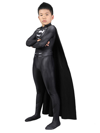 子供のためのスーパーマンの危機は子供のためのコスプレのためのモーチャージャンプスーツスーパーヒーロー衣装ブラックライクラスパンデックス全身タイツキャットスーツZentai