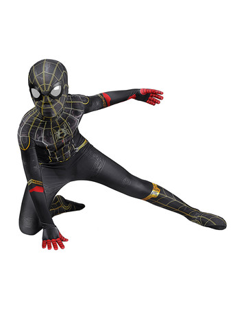 子供用スパイダーマンコスプレジャンプスーツ、黒のライクラ・スパンデックスジャンプスーツ、マーベル映画コスプレ衣装