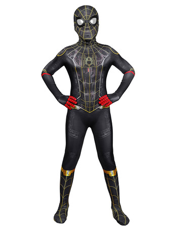 子供用スパイダーマンコスプレジャンプスーツ、黒のライクラ・スパンデックスジャンプスーツ、マーベル映画コスプレ衣装