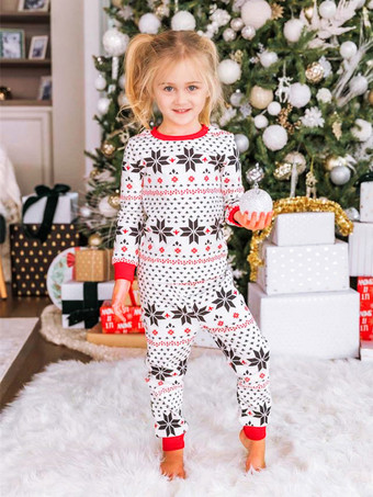 大人のポリエステルホワイトクリスマスパターンパンツトップ2ピースセットの家族のクリスマスパジャマ