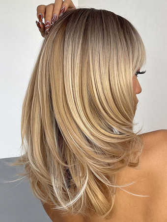 女性のための長いかつらのための小さな真っ直ぐな耐熱性繊維層の層状合成かつら