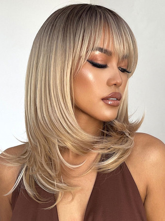 女性のための長いかつらのための小さな真っ直ぐな耐熱性繊維層の層状合成かつら