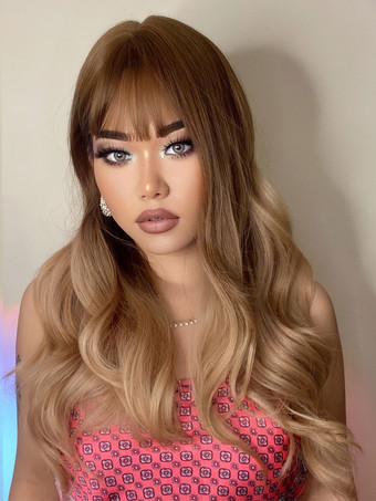 女性のための長いかつらオンの巻き硬化繊維層の長さの合成かつら