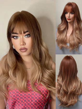 女性のための長いかつらオンの巻き硬化繊維層の長さの合成かつら