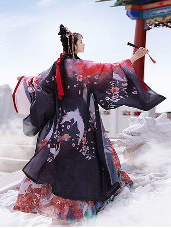 中国魏晋王朝のビッグスリーブシャツにビッグスリーブコート3点セットエリックホワイト長袖ポリエステル漢王朝衣装