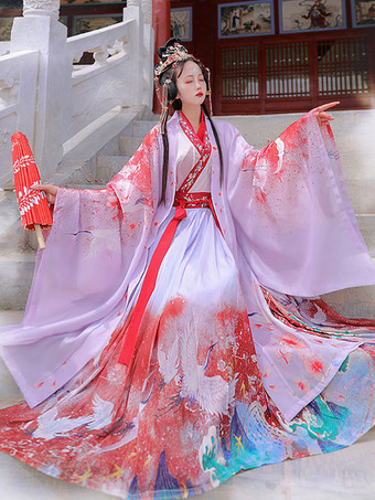 ライラックカラー中国魏晋王朝のビッグスリーブシャツにビッグスリーブコート3点セットエリックホワイト長袖ポリエステル漢王朝衣装