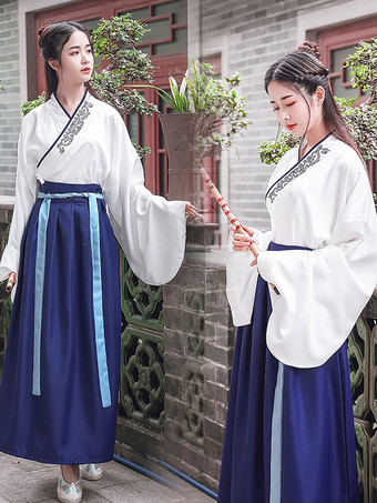 ブルー 中国風漢服3点セット長袖ポリエステルドレス衣装