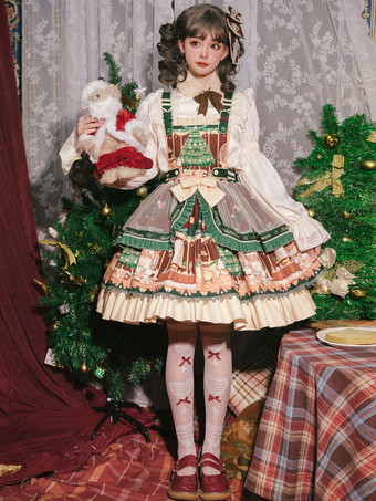 甘いロリータJSKドレス4ピースセットポリエステルノースリーブクリスマスロリータジャンパースカート衣装