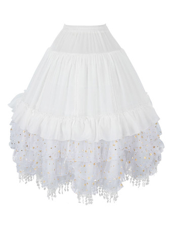 ホワイト ブラックロリータペチコートレースポリエステルスタープリントゴシックロリータペチコートスカート