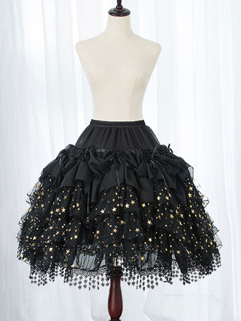 ブラックロリータペチコートレースポリエステルスタープリントゴシックロリータペチコートスカート