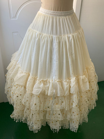 ライト アプリコットブラックロリータペチコートレースポリエステルスタープリントゴシックロリータペチコートスカート