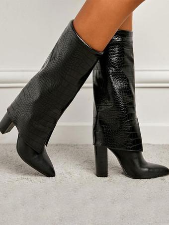 black mid calf block heel boots