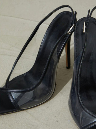 レディースヒールスチレットヒールポインテッドトゥPUレザーフレッシュカラースリングバックヒール