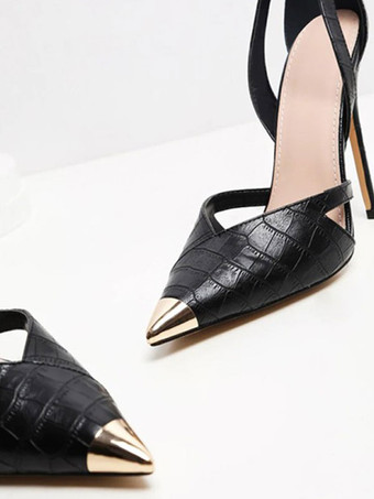 レディースパンプス ポインテッドトゥ スティレットヒール エレガントなブラック アンクルストラップヒール