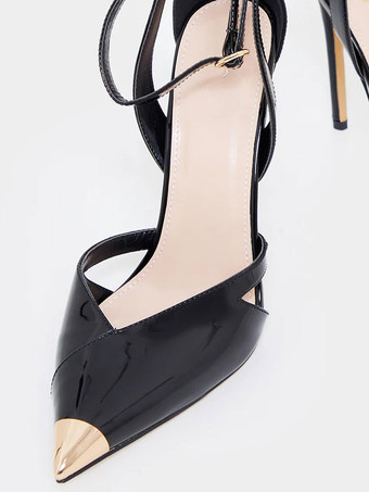 女性のためのハイヒールスティレットヒールPUレザーエリックホワイトアンクルストラップヒール