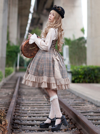 ロリータJSKドレスキャメルボウノースリーブポリエステルロリータジャンパースカート クラシック