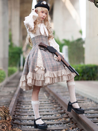 ロリータJSKドレスキャメルボウノースリーブポリエステルロリータジャンパースカート クラシック