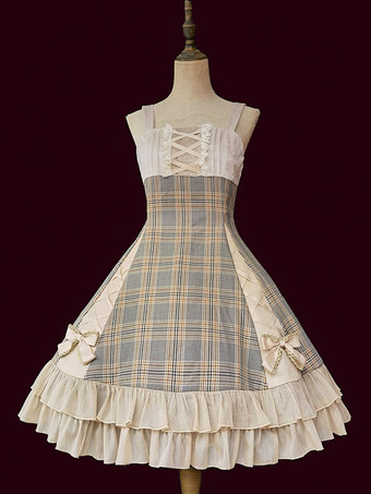 ロリータJSKドレスキャメルボウノースリーブポリエステルロリータジャンパースカート クラシック