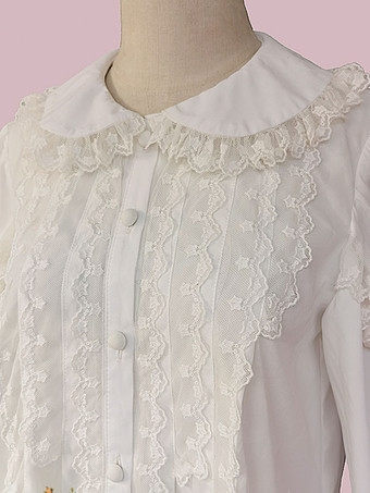 甘いロリータブラウスロリータトップインファンタ長袖白ロリータシャツ