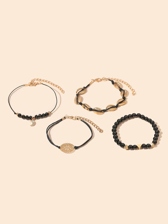 女性のブレスレット黒かぎ針編みのフェイクレザーノンストーンマルチチェーンチェーン織りブレスレット