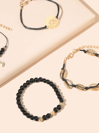 女性のブレスレット黒かぎ針編みのフェイクレザーノンストーンマルチチェーンチェーン織りブレスレット