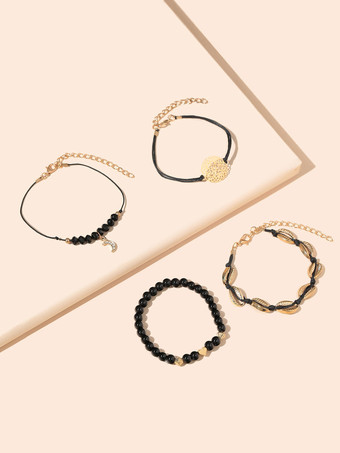 女性のブレスレット黒かぎ針編みのフェイクレザーノンストーンマルチチェーンチェーン織りブレスレット