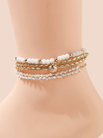 女性のためのブレスレットブロンドかぎ針編みのフェイクレザーノンストーン長方形マルチチェーンチェーンニットブレスレット3ピースセット