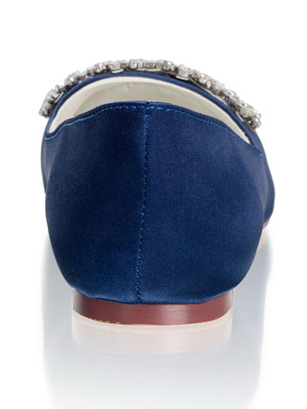 ロイヤルブルーのウェディングシューズサテンラウンドトゥラインストーンフラットシューズ