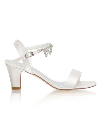 アイボリーの結婚式の靴サテンチェーンオープントゥチャンキーヒールブライダルシューズ