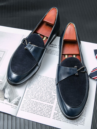 メンズ モンクローファー プロムパーティー ウェディングシューズ スリッポン メタルディテール ラウンドトゥ ブルーローファー プロムパーティー ウェディングシューズ