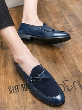 メンズ モンクローファー プロムパーティー ウェディングシューズ スリッポン メタルディテール ラウンドトゥ ブルーローファー プロムパーティー ウェディングシューズ