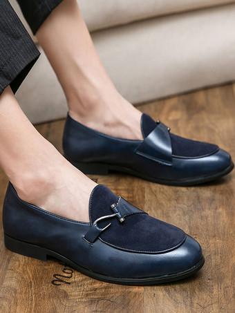 メンズ モンクローファー プロムパーティー ウェディングシューズ スリッポン メタルディテール ラウンドトゥ ブルーローファー プロムパーティー ウェディングシューズ