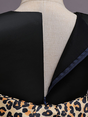 トレインVネックノースリーブレオパードプリントキッズパーティードレスと黄色いフラワーガールのドレス