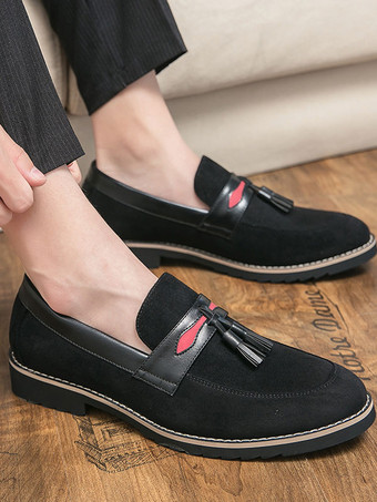 メンズ タッセルローファー シューズ スリッポン ポンポン ラウンドトゥ ブラウン ローファー