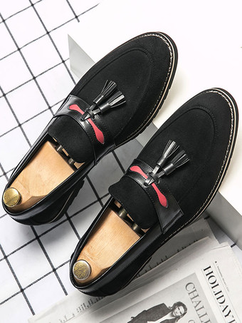 メンズ タッセルローファー シューズ スリッポン ポンポン ラウンドトゥ ブラウン ローファー