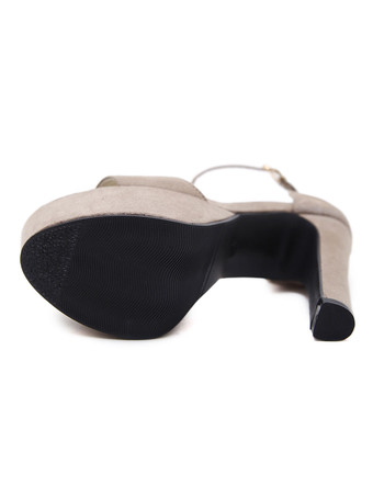 Sandalias de tacón de mujer Sandalias de tacón grueso de micro gamuza superior profundo albaricoque con correa en el tobillo