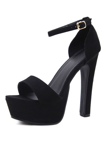 negro Sandalias de tacón de mujer Sandalias de tacón grueso de micro gamuza superior profundo albaricoque con correa en el tobillo