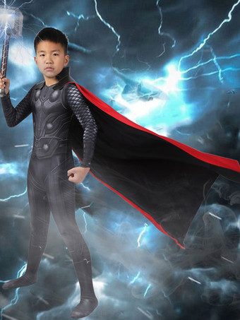 Thor Cosplay Costume For Kids Black Lycra Spandex Full Body Tights Skinny Superhero Costumes Jumpsuit