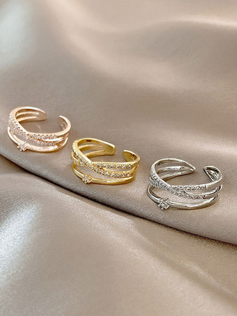 ライトゴールドメタルフィンガージュエリーラウンドブリリアントラインストーンクリスタルレディースジュエリー