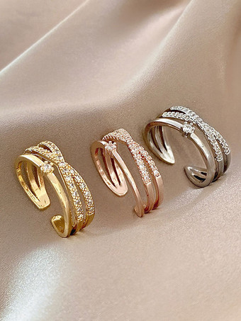 ライトゴールドメタルフィンガージュエリーラウンドブリリアントラインストーンクリスタルレディースジュエリー