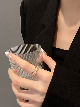 ライトゴールドメタルフィンガージュエリーラウンドブリリアントラインストーンクリスタルレディースジュエリー