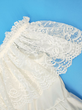 アイボリーフラワーガールドレスバトーネックノースリーブプリーツコットンブレンドポリエステルレースキッズソーシャルパーティードレス