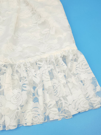 アイボリーフラワーガールドレスバトーネックノースリーブプリーツレースキッズパーティードレス